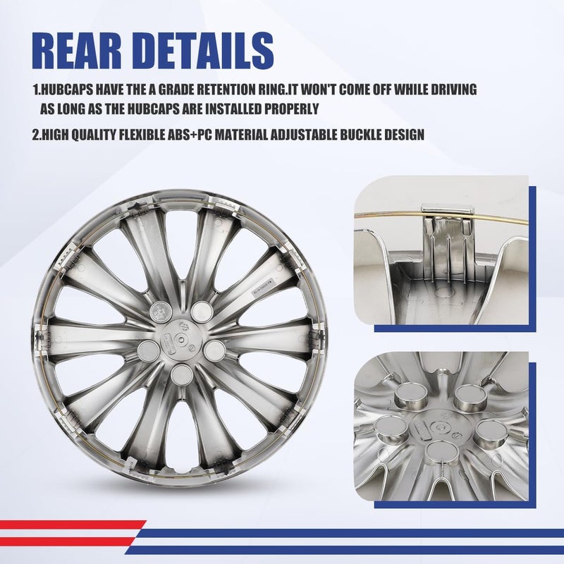 Winjet Chrome Hubcaps 16 Inch Wheel Covers for [2009-2025 Toyota Corolla] & [2009-2014 Toyota Matrix], Heavy Duty ABS+PC Material with Decorative Nuts,Only Compatible with Steel Wheels (4pcs,Chrome) - Image 5